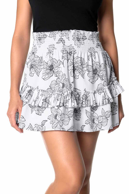 Charlotte Bay | Women's Ruffle Skirt | White/Black Perfect Peony