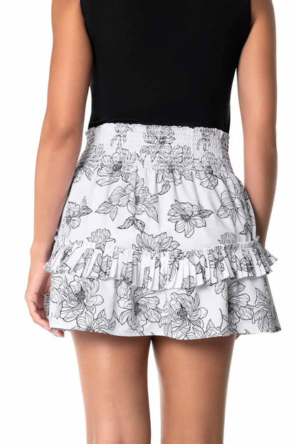 Charlotte Bay | Women's Ruffle Skirt | White/Black Perfect Peony