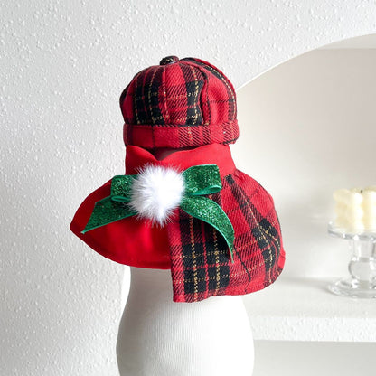 Christmas Pet Outfit Octagonal Hat And Scarf Set
