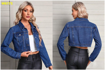Women's Long Sleeve Denim Jacket – Streetwear Flip Collar Jean Jacket