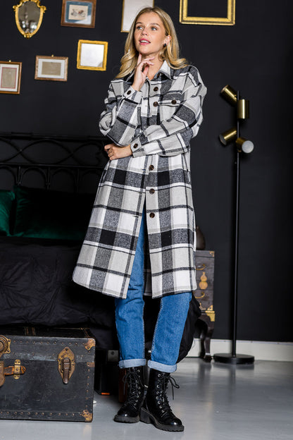 WK0034 Plaid Casual Long Shacket