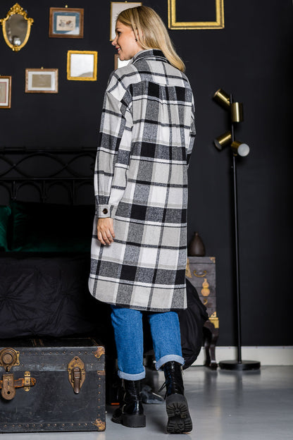 WK0034 Plaid Casual Long Shacket