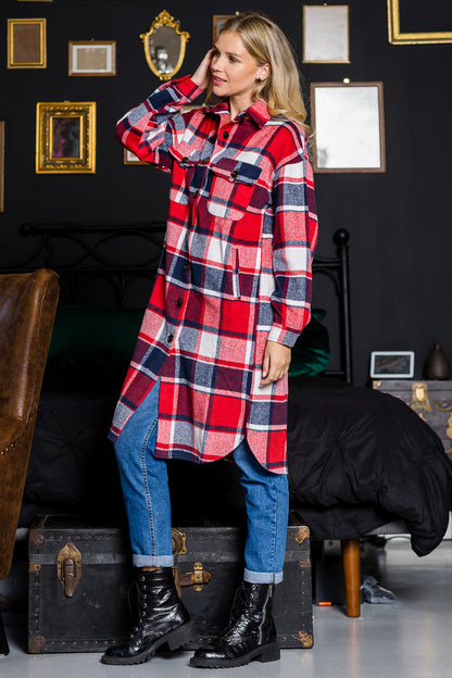 WK0034 Plaid Casual Long Shacket