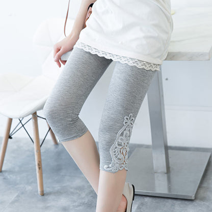 Women’s Lace Trim Stretch Leggings – Fashion Bottoming Pants