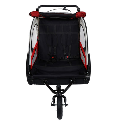2-in-1 Double 2 Seat with 5-point safety harnesses Bicycle Bike Trailer Jogger Stroller for Kids Children Foldable Collapsible w/Pivot Front Wheel, Storage Bag
